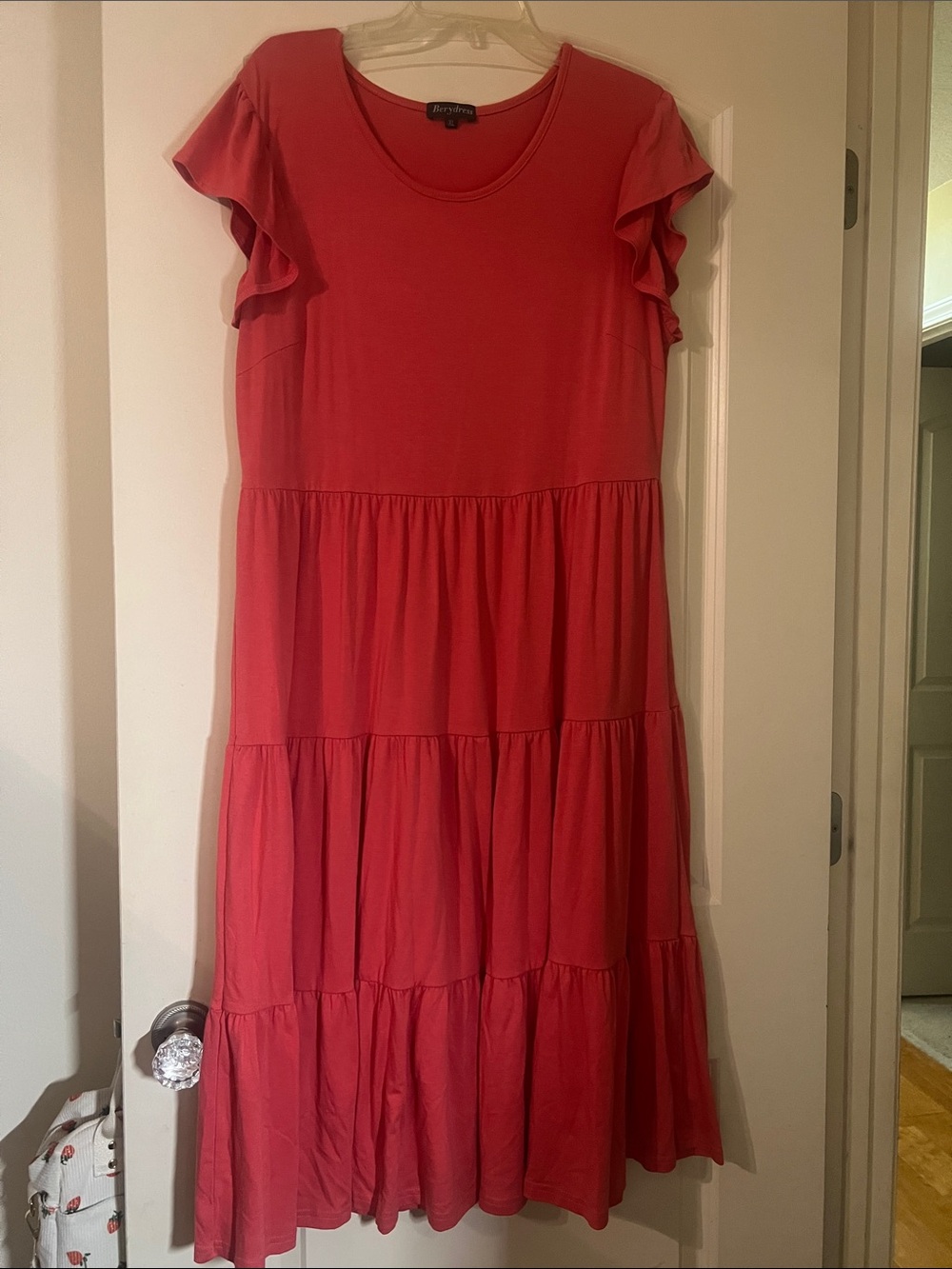 Coral Ruffle Sleeve Tiered dress women